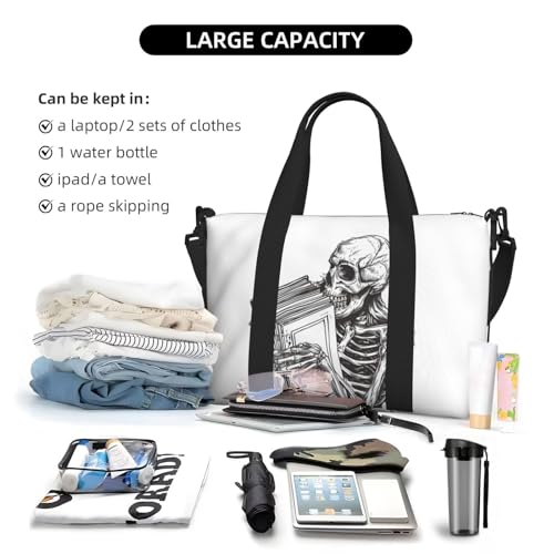 Carry On Duffle Bags Overnight Weekender Bags for Women, Skeleton Book Lover Personal Item Travel Bag, Travel Essentials Sport Gym Bag for Men Women4