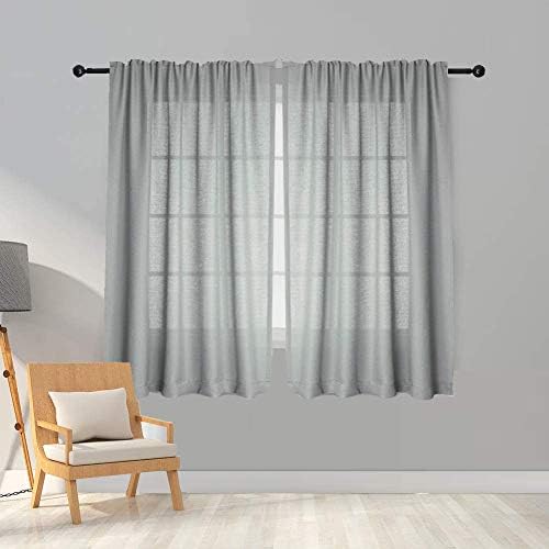 Melodieux 2 Panel Faux Linen Voile Net Curtains Semi Sheer Rod Pocket Drapes for Bedroom, Living Room, Window - White, 55 x 54 inch drop (140 x 137cm)
