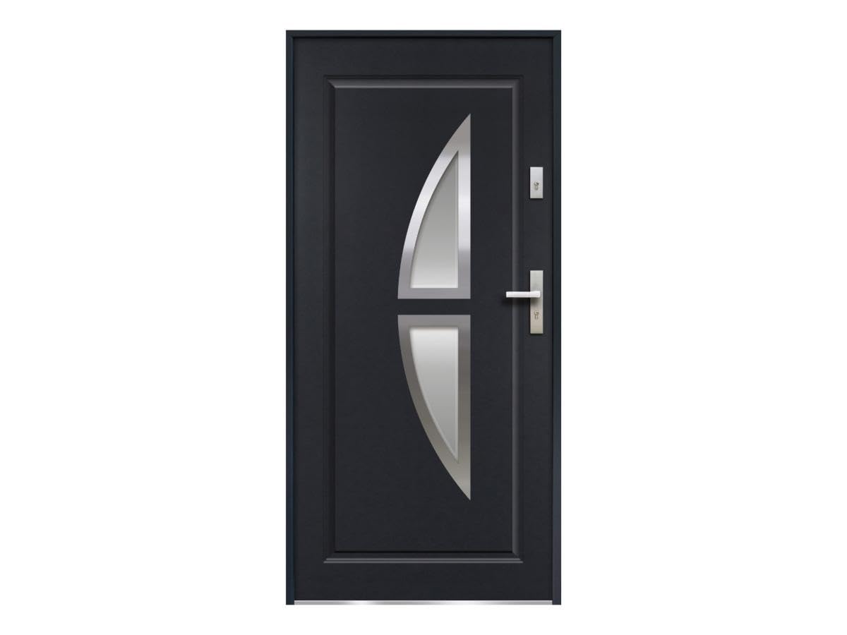 Venta-unica - Puerta de entrada de acero acristalada con inox Alt. 207 x Ancho 100 cm antracita - se abre hacia la izquierda COVAS