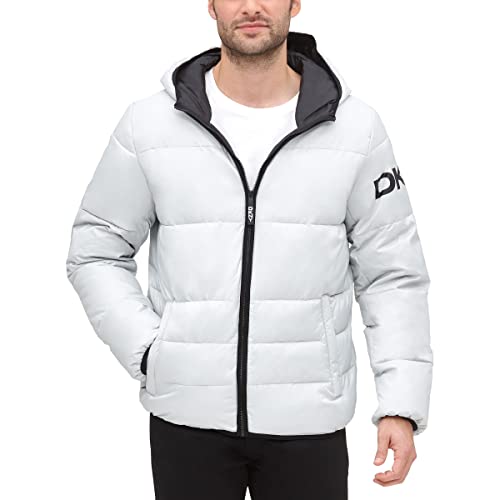 DKNY Men's Water Resistant Hooded Logo Puffer Jacket