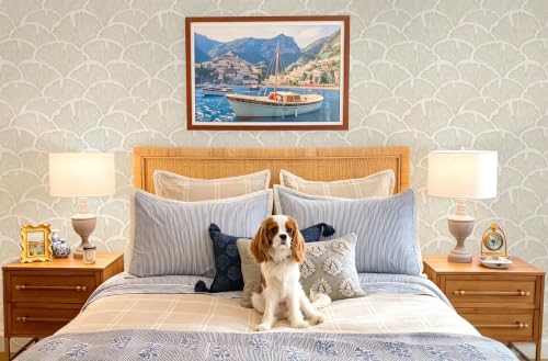 Papel tapiz botánico beige neutro autoadhesivo Dimoon para pared de baño 6