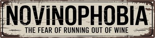 AWISZZZ Novinophobia Wine Fear Metal Sign 4x16in Humorous Plaque for Bar Wall Decor Wine Lover Gift
