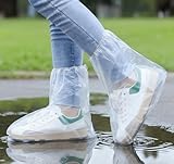 QEELINBO 10 Pairs Waterproof Non-Slip Shoe Covers - Clear Disposable Rain Boot Protectors, Slip-On Overshoes for Outdoor Activities, Commuting & Wet Days