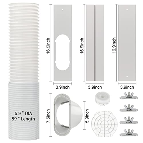 Portable AC Window Vent Kit with 5.9” Exhaust Hose Window Seal Kit for Portable Air Conditioner, Adjustable Portable AC Windows Vent Kit for Sliding Horizontal and Vertical Window