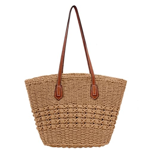 Bolso de hombro de paja tejido para mujer miniatura 1