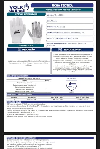 Luva Pigmentada 6 Pares Algodão Multiuso Proteção Obras Jardinagem Pedreiro Mecanica