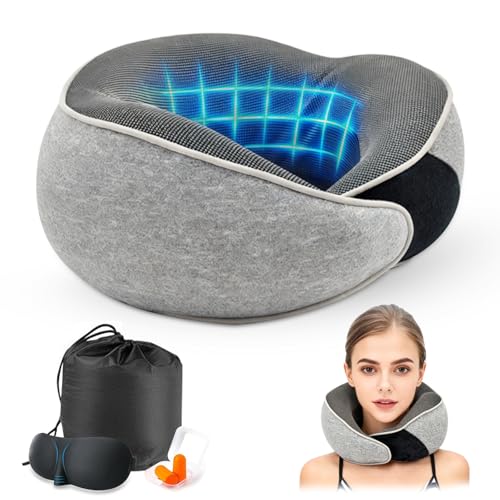 Cuscino da Viaggio Collo, Cuscino Aereo Memory Foam Regolabile Cuscino Cervicale Ergonomico...