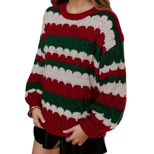 Image of Women Vintage Striped Pullover Sweater Y2k Long Sleeve Crew Neck Loose Knit Sweaters Fall Winter Knitwear