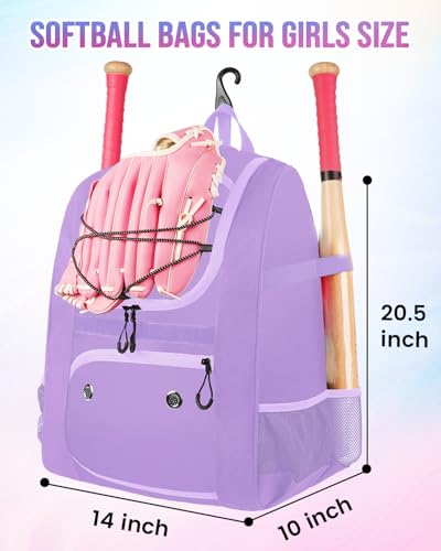 Image of MATEIN Softball Bag, Lightweight Baseball Backpack with Shoe Compartment, Baseball Bag with Fence Hook for TBall Bat & Equipment, Softball Gifts Catchers Backpack for Women Fit Catcher's Mitt, Helmet