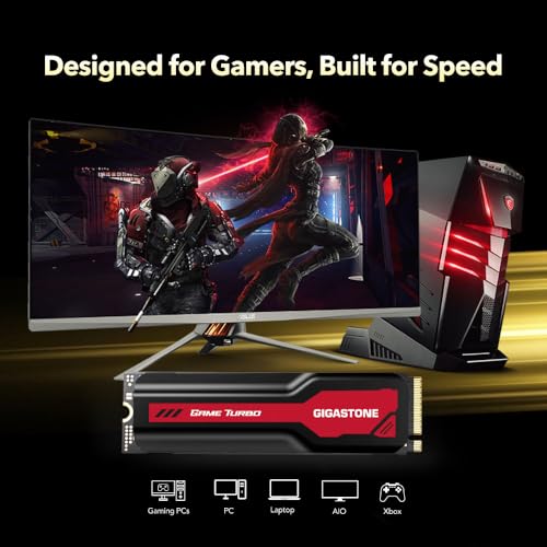 Image of Gigastone Game Turbo PCIe Gen4x4 SSD 1TB, Speed Up to 7,300MB /s, Heat Sink, with SLC Caching Gaming /PC /Desktop /Laptop 5-Year Warranty M.2 NVMe PCIe 4.0 2280 Internal Solid State Drive