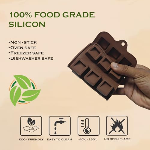 Image of HS Square Silicone Mould, Non-Stick Food Grade Silicone Mould for Chocolate, Candy, Jelly & Ice Cube (Brown)