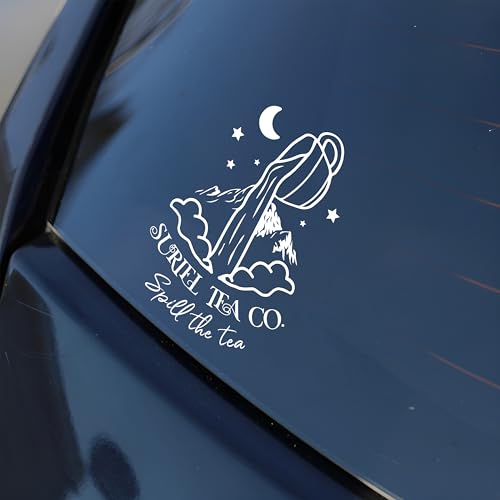 Image of Suriel Tea Co. Spill The Tea Car Decal ACOTAR Mirror Decals Symbol Car Accessories Book Lover Gifts Reaing Lover Funny Vinyl Waterproof 8 Inches Bumper Decal Gifts for Mom Dad Friend Coworker