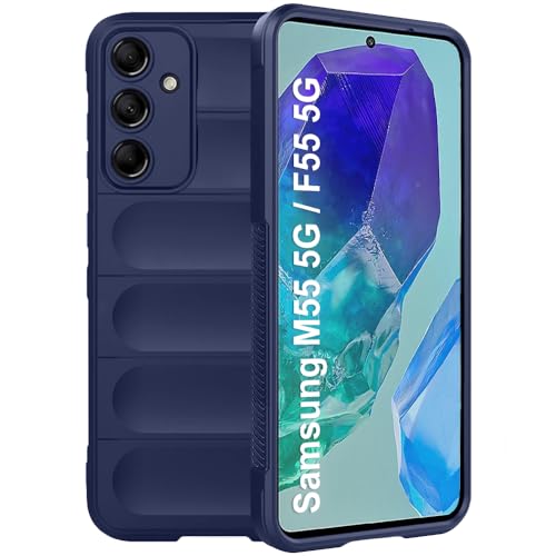 Image of TheGiftKart Liquid Silicon Back Cover Case for Samsung Galaxy M55 / M55s / F55 5G | Shockproof Military Grade Protection | Micro-Fibre Cloth On Inner Side | Built-in Anti-Slip Grip Cover (TPU, Blue)