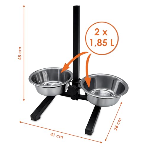 Spetebo Hunde Futterstation höhenverstellbar - 2 Schüsseln - Futterbar Futternapf Fressnapf Wassernapf für Innen und Außen