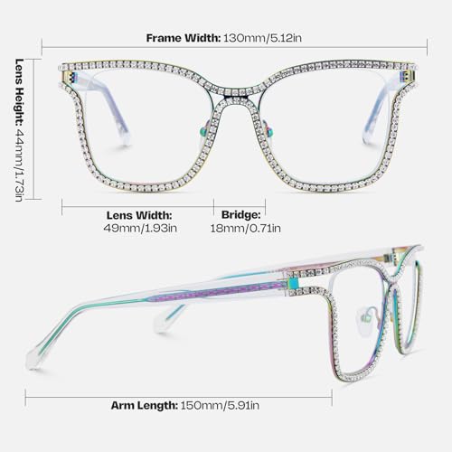 Image of Zeelool Glasses Frame for Women Diamond Square Blue Light Blocking glasses Shine JGM104070 Multicolor
