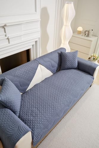 Image of HOMETHREADS Premium Cotton Sofa Cover Mat with PVC Backing for Non-Slip Comfort (Blue, 1 Seater Large| 70x90cm)