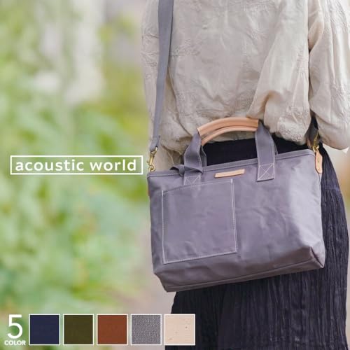 acousticworld アコースティックワールド ステッチシリーズ aw01902 日本製 2WAY ショルダーバッグ メンズ レディース A4対応 撥水 帆布×本革 大容量 通勤 通学 ギフト (グレー)