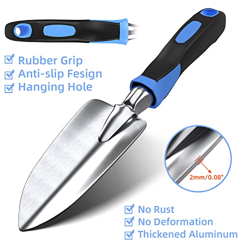Garden Tool Set, Gardening Gifts For Women & Men，Wanchi 7 Pcs Heavy Duty Aluminum Rustproof Gardening Hand Tools，Blue Gardening Kit (Garden Tote Shovel Hand Rake Fork Weeder Pruner Transplanter) #TOP3