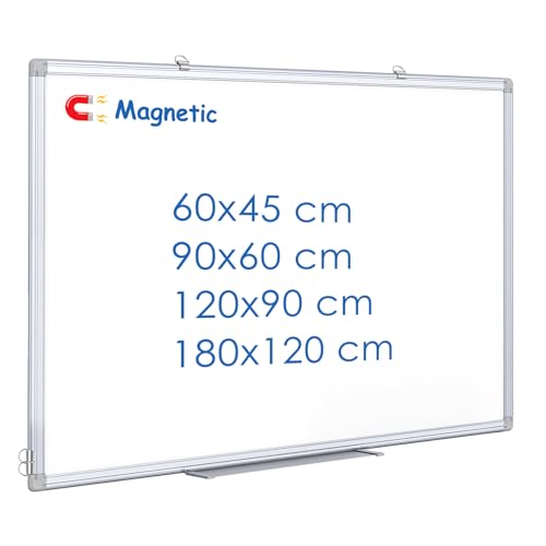 maxtek Whiteboard, Magnetic Whiteboard for Wall, Aluminium Frame White Board with Pen Tray, Dry Erase Whiteboard for Home Office School (90x60 cm)