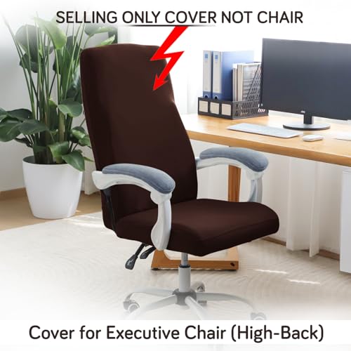 Image of HOKIPO Office Chair Cover for Executive Chair (High-Back) - 140 GSM Stretchable Fabric - Anti-Slip & Washable - Fits Tall & Big Office Chairs, Chocolate Brown (AR-6204-BRN)