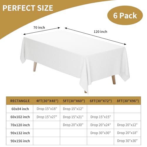 Fixwal TABLE CLOTH 0001 6 Pack White Table Cloth For Rectangle Table, 70 X 120 Inch Polyester Fabric Tablecloths Rectangular thumb #2