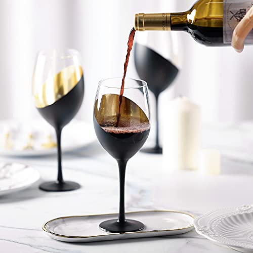 Mygift 14 Oz Modern Matte Black & Gold Stemmed Titled Design Elegant Wine Glasses, Set Of 4 #TOP3