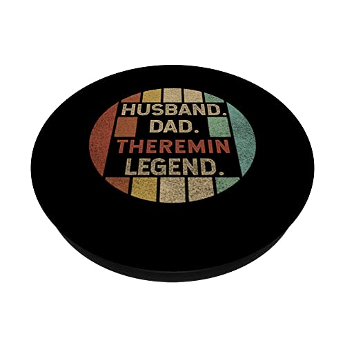 Husband Dad Theremin Legend Vintage Fathers Day PopSockets Swappable PopGrip, Black - Image 2