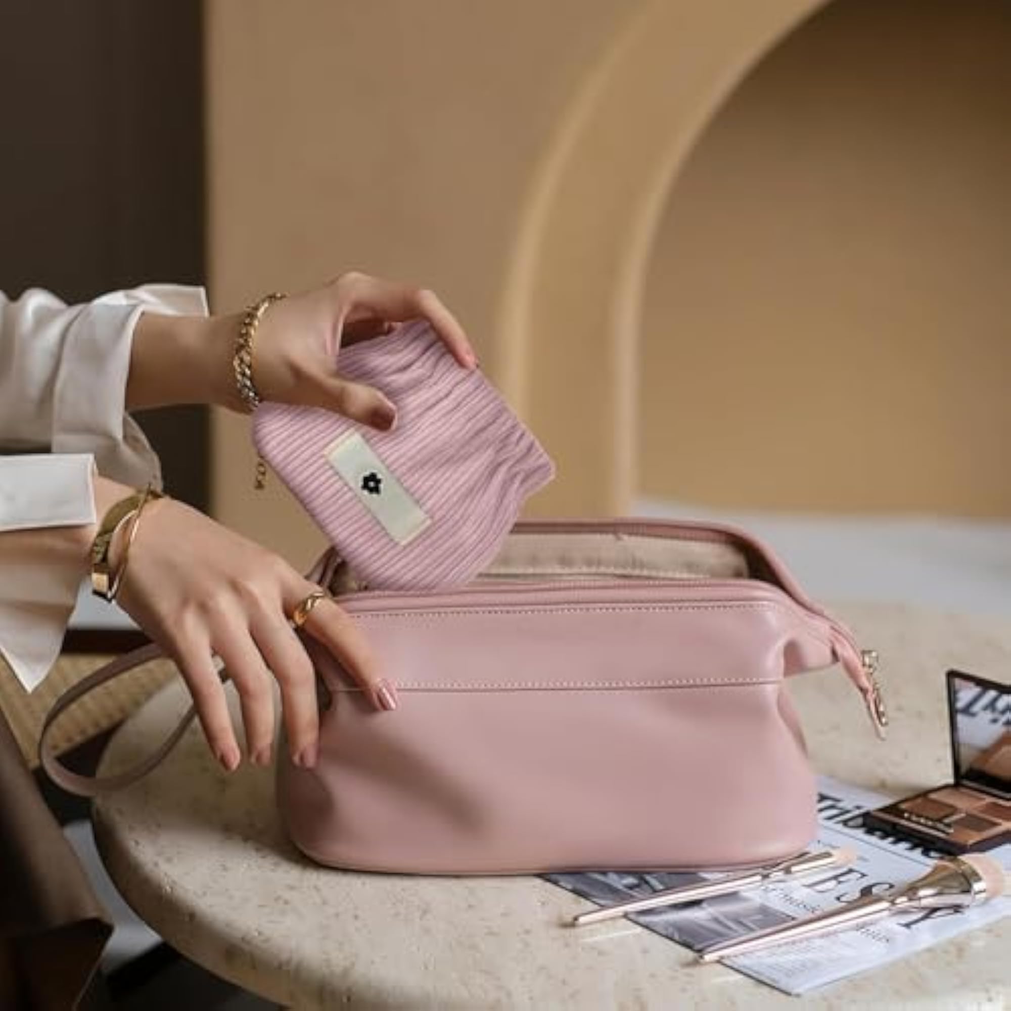 Mini Elastic Storage Bag, Corduroy Makeup Pouch
