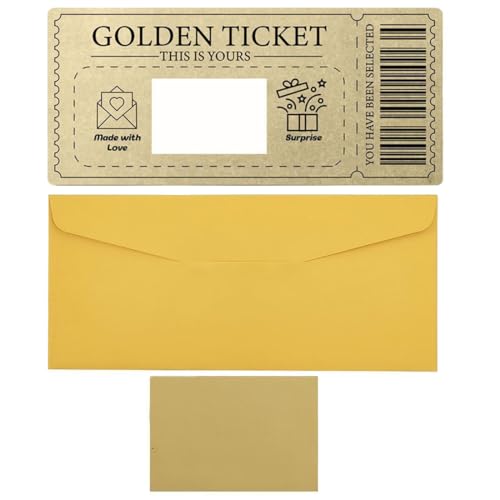 AYVRUOP 2 Piezas Tarjeta Regalo Rasca y Gana Ticket Dorado Tarjetas Felicitación de la Suerte Personalizadas para Rellenar Billete de la Suerte Cheque Regalo para Cumpleaños San Valentín Navidad（A）