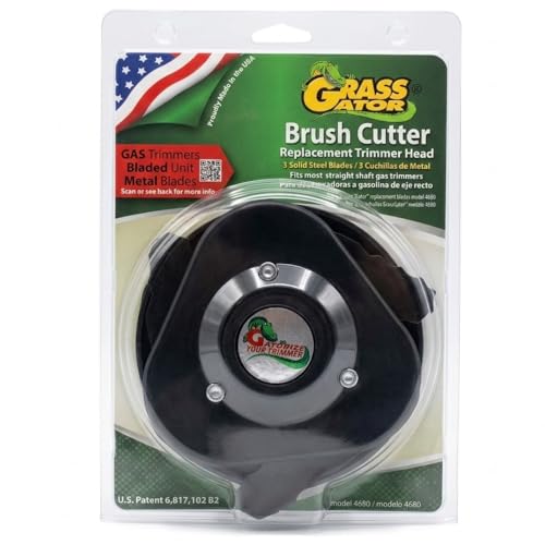 Grass Gator 4680 Brush Cutter Head with Metal Blades | Extra Heavy Duty Replacement for Straight Shaft Gas Trimmers 25cc+ | Commercial Grade Universal Fit