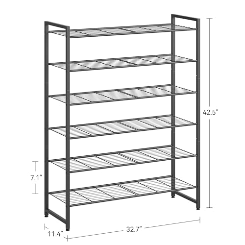 Image of Nunsino Shoe Rack, Metal Shoe Organizer, 6 Tier Garage Shoe Rack Max Holds 30 Pairs,Shoe Storage Shelf for Closet,Entryway, Black