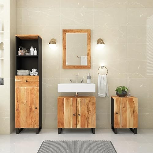 SKM Conjunto de Muebles de baño 4 Piezas Madera Maciza de Acacia,Mobiliario,Conjuntos de Muebles,Muebles de baño,Marrón,63.9 kg,3200642