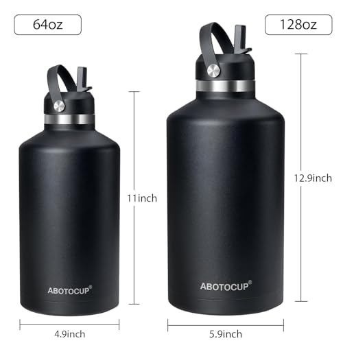 Image of 64 oz Water Bottle,Half Gallon Stainless Steel Water Bottles Insulated,Double Wall & Leak Proof, Travel,Football,Gym,Camping Essentials,Keep Cold All Day,Black