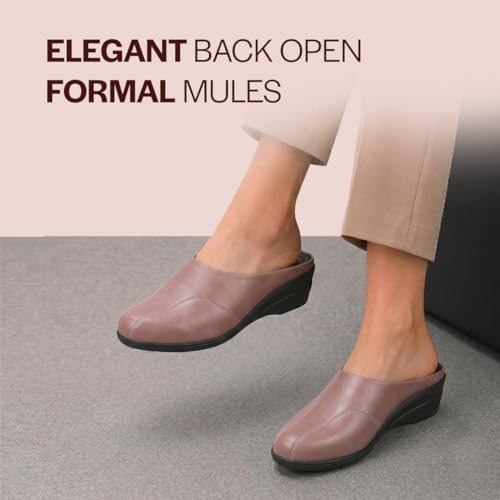Image of FAUSTO Women Formal Back Open Platform Wedge Heel Slip‑On Mule Shoes | Stylish Office Footwear | Comfortable Fashion Shoes