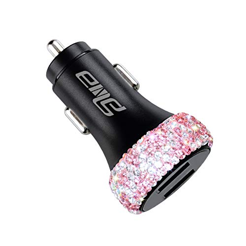 Dual USB Car Charger Quick Charge 3.0 Car Adapter Fast Charging Charger Compatible for iPhone 11/11pro/ MAX/XS/XR/X/10,iPad,Samsung S10/S10+/S9,Google Pixel 4/4 XL etc,Bling Car Decor,Rainbow Pink