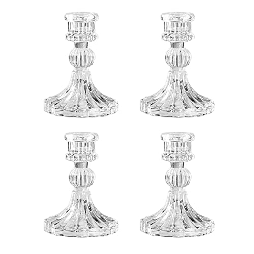 Bougeoir en Verre, bougeoirs Coniques Transparents, bougeoir en Verre Cristal pour Mariage, Maison, décoration de fête (Bande, 4 pièces)