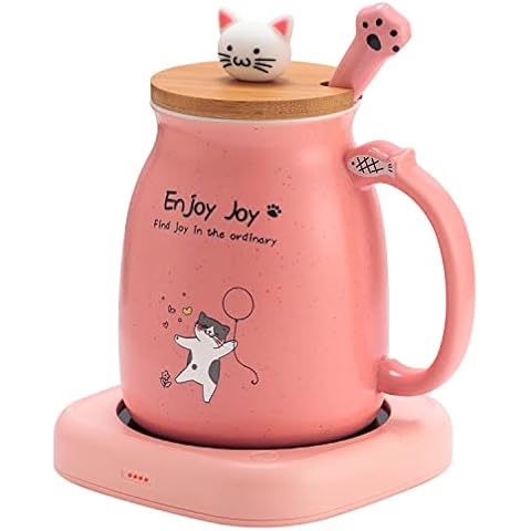 Bsigo Smart Coffee Mug Warmer & Cute Cat Mug Set, Beverage Cup Warmer for Desk Home Office, Candle Warmer Plate for Milk Tea Water with Two Temperature Setting(Up to 140℉/ 60℃), 8 Hour Auto Shut Off Cover