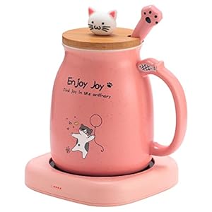 Bsigo Smart Coffee Mug Warmer & Cute Cat Mug Set, Beverage Cup Warmer for Desk Home Office, Candle Warmer Plate for Milk Tea Water with Two Temperature Setting(Up to 140℉/ 60℃), 8 Hour Auto Shut Off