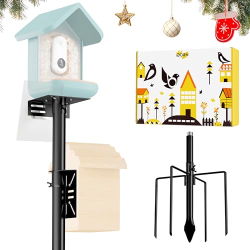 iBorn Camera Bird Feeder Pole 3in1 Compatible Bird Feeder Poles for Outdoors Heavy Duty,63inch Adjustable Height Bird House Pole Mount Kit Bracket Universal for Smart Feeder/Birdhouse