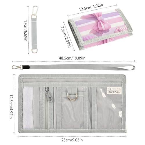 Purple Bow Durable Nylon Fabric Wallet for Boys and Girls - Multi-Functional with 2 Clear Pockets, Zipper Coin Compartment, 3 Card Slots & Keyring3