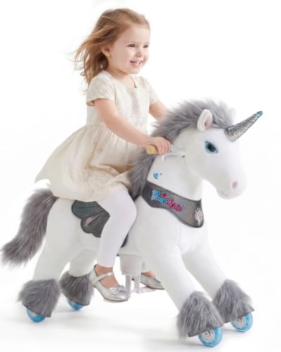 PonyCycle Modell Y Einhorn zum Reiten | Grau | 3-4 Jahre | mit Bremse