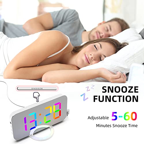 Miowachi Digital Alarm Clock For Bedrooms,Rgb Colorful Display, Snooze, Usb Charging,Dynamic Colorful Digits, Dimmable Clocks-White #TOP4