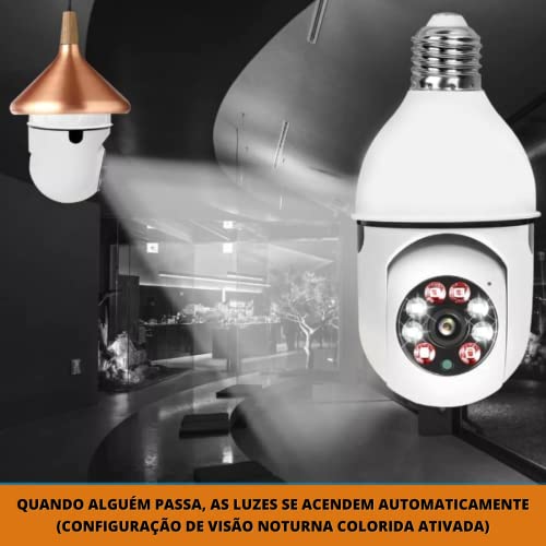Camera Lâmpada Giratoria 360º Wifi, Lampada Inteligente Segurança Externa Hd 1080P, Câmera de Base E