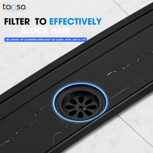 Image of Tapsa Tile Insert Floor Drain | 304 Stainless Steel | Invisible Shower Drain Channel | Shower Drain Channel | Water Drain Channel | with Cockroach Trap. (8X4, Black Matte 20 mm)