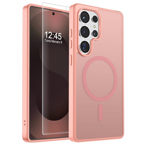 Image of SUPFINE Magnetic for Samsung Galaxy S25 Ultra Case with Screen Protector, (Built-in Magnets) (Military Grade Drop Protection) Slim Translucent Shockproof Phone Case,Light Pink
