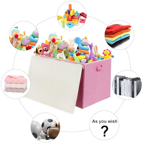 122L Large Toy Box Chest with Lid, Foldable Toy Storage Organizer Bin Boxes with Removable Divider for Kids, Boys, Girls, Nursery, Playroom, 26"x17" x17"(Linen Pink)