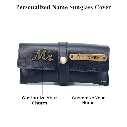 Image of AICA Personalised Name & Charm Leather Sunglass Case Cover for Men & Women | Hard Case Eyewear Cover