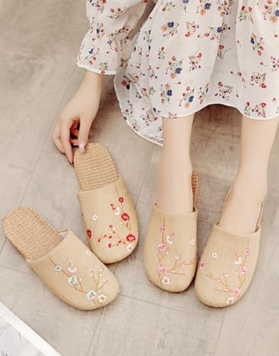 Plum Blossom slippers floral Chinese style Slippers for Women and Men linen house bedroom corduroy bow cross with slipper shoes Comfortable stylish gift slippers3