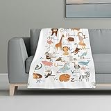 Animal Alphabet Throw Blanket (32x48 inches) Soft Lightweight Blanket Plush Cozy Throw for Kids Girls and Boys
