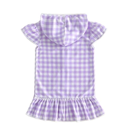 Image of Girls Hooded Terry Coverups One Piece Swimsuits Beach Stripe Trim Zip Up Fly Sleeve Swim Cover Up Swimwear
